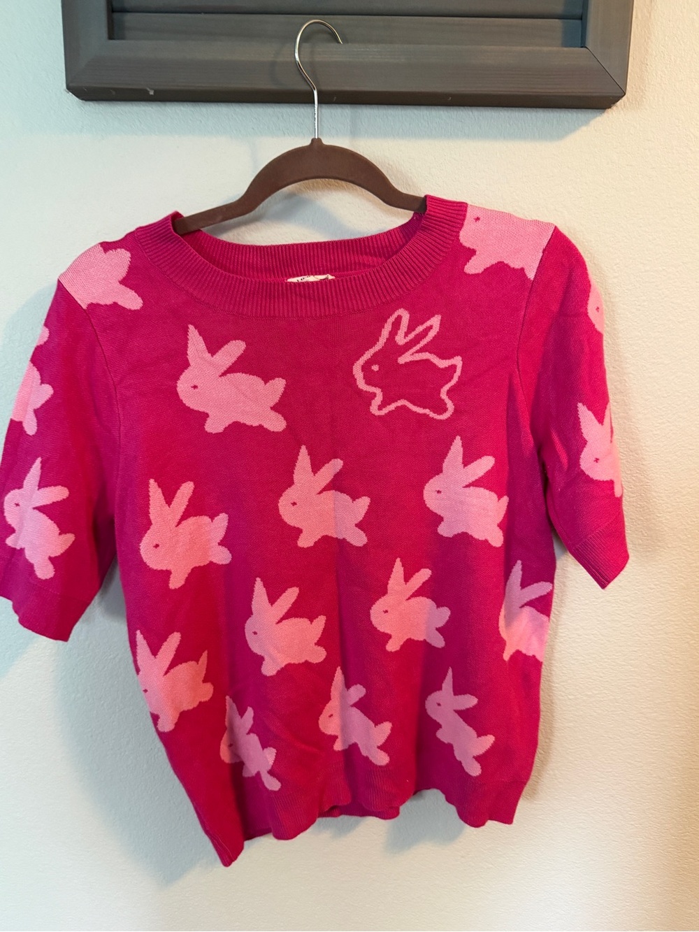 JODIFL Hot Pink Knit Top with Light Pink Bunny Motif